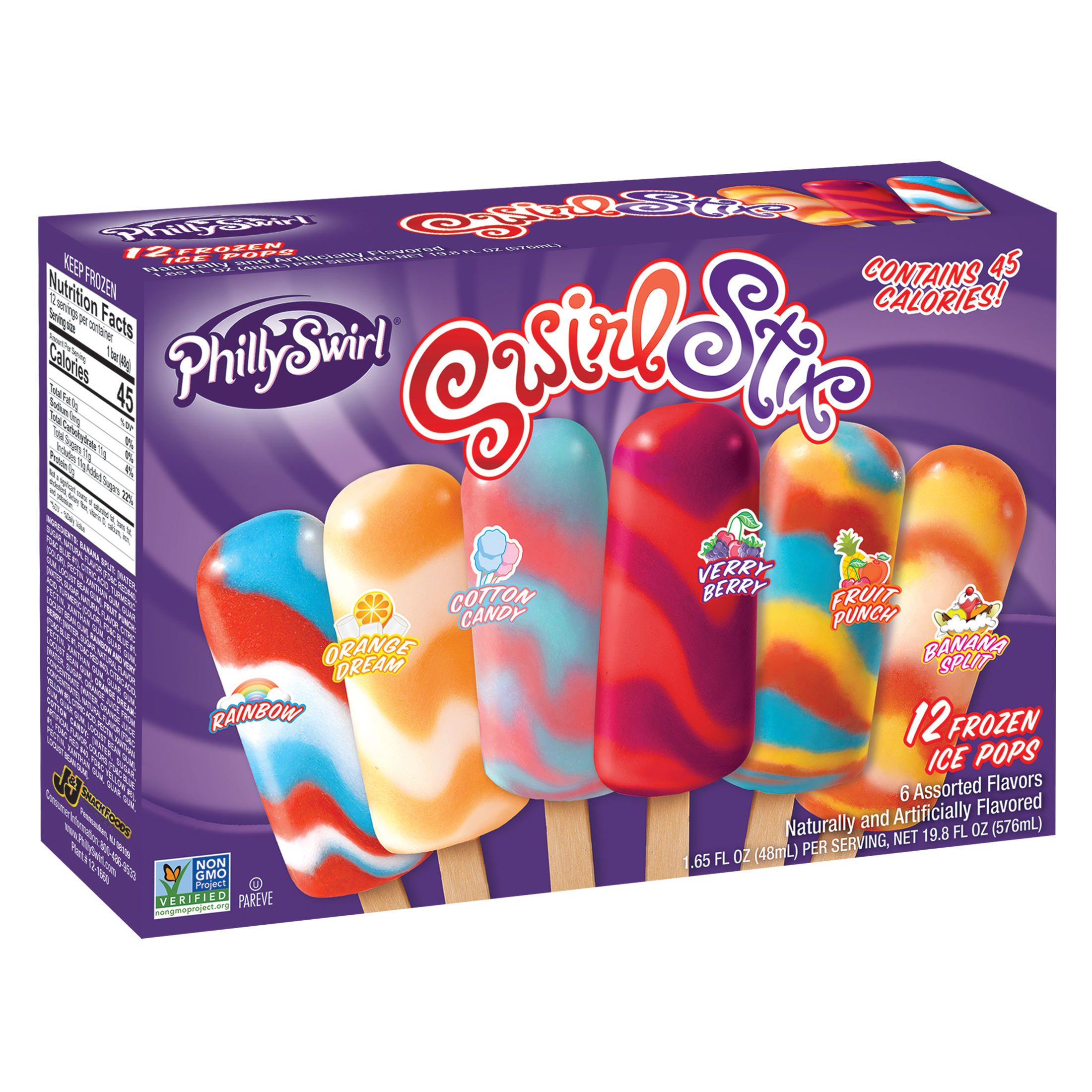 PhillySwirl SwirlStix Assorted Flavors Ice Pops 12 - 1.65 fl oz Packs thumbnail 3