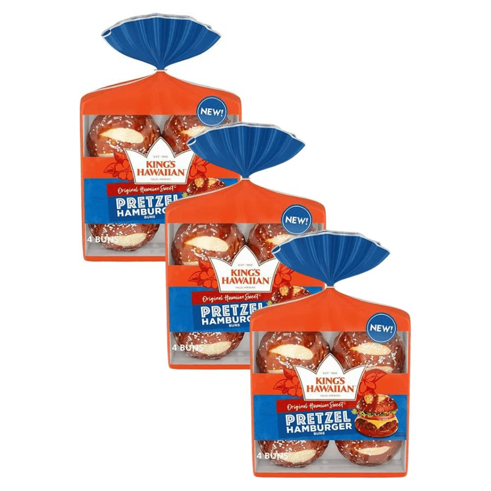 King's Hawaiian Original Hawaiian Sweet Pretzel Hamburger Buns, Bread Buns, 4 Count (Pack of 3)