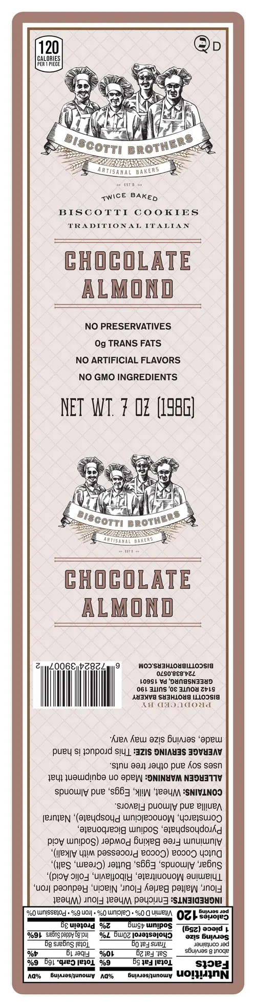 Biscotti Brothers Baked Chocolate Almond Biscotti Cookie, 7 oz thumbnail 3