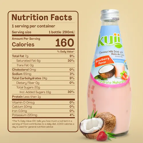 Kuii Drinks Coconut Milk with Nata de Coco, Strawberry, 290mL thumbnail 4
