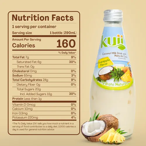 Kuii Drinks Coconut Milk with Nata de Coco, Pineapple, 290mL thumbnail 4