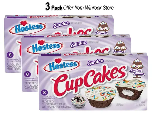 HOSTESS Limited Edition Sundae Artificially Flavored CupCakes, 8 Count, 13.1 oz (3 Pack) Offer from Winrock Store