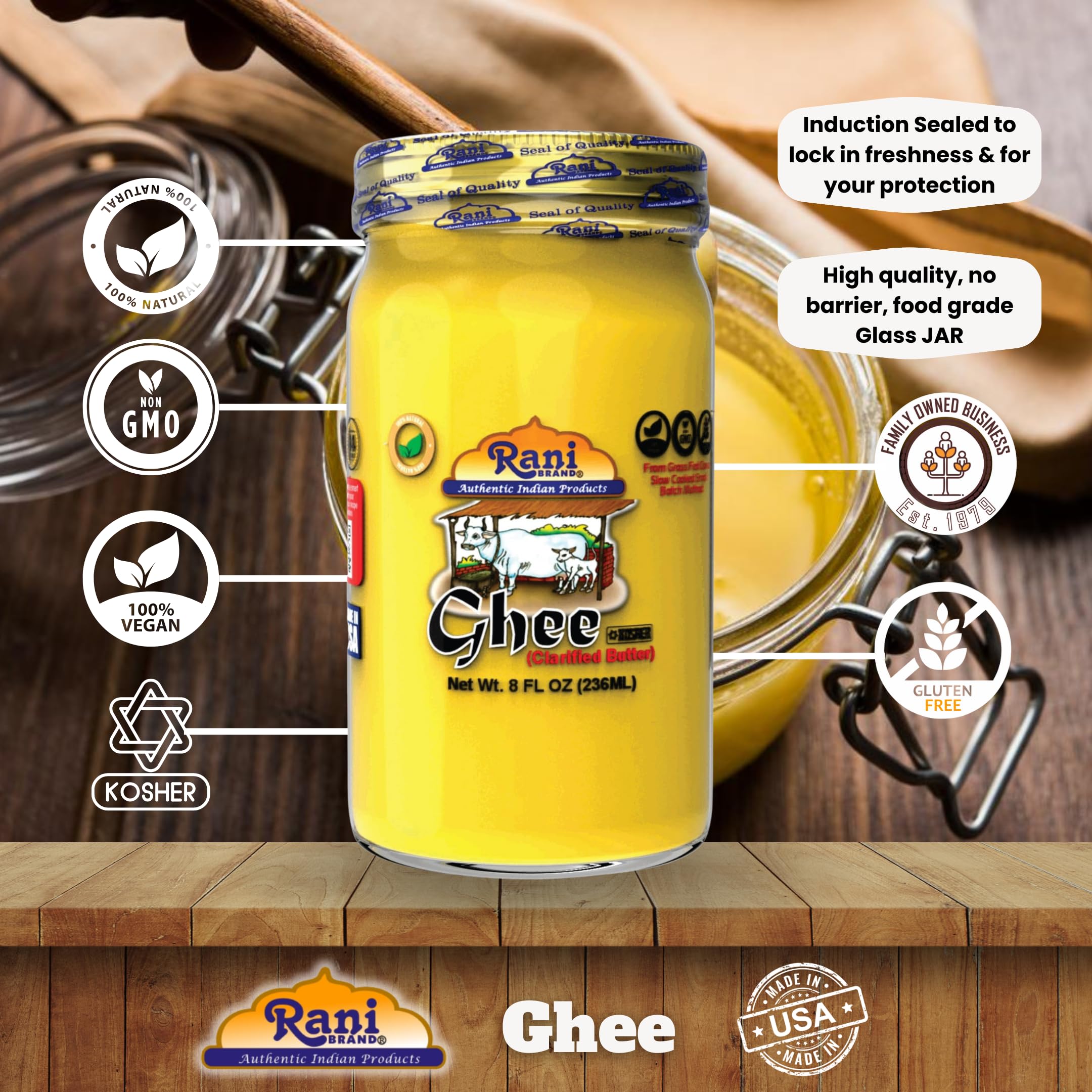 Rani Ghee Pure & Natural from Grass Fed Cows (Clarified Butter) 8oz (227g) ~ Glass Jar | Paleo Friendly | Keto Friendly | Gl thumbnail 4