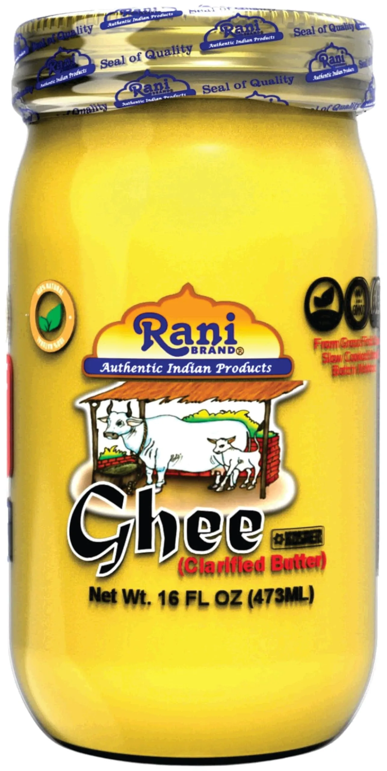 Rani Ghee Pure & Natural from Grass Fed Cows (Clarified Butter) 1lb (16oz) ~ Glass Jar | Paleo Friendly | Keto Friendly | Gl