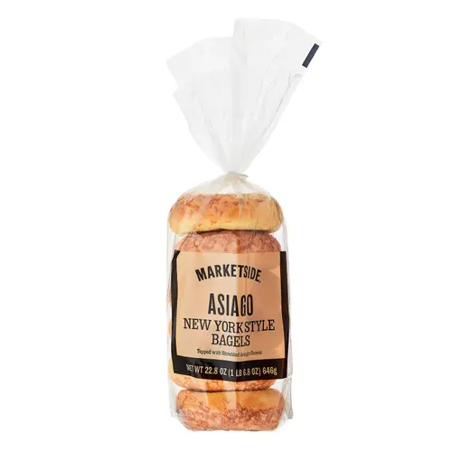 Marketside Fresh Asiago Cheese Bagels, Wheat and Barley Flour, Shelf-Stable, 22.8 oz, 6 Count