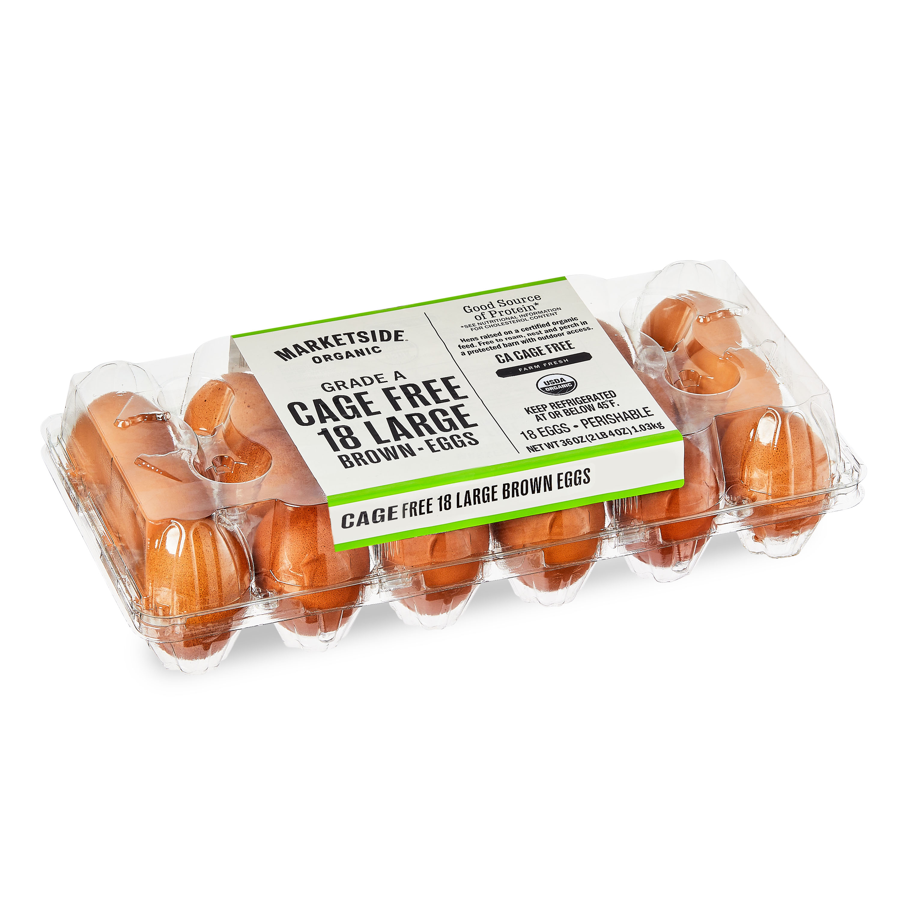 Marketside Organic Cage-Free Brown Large Eggs, 18 Count