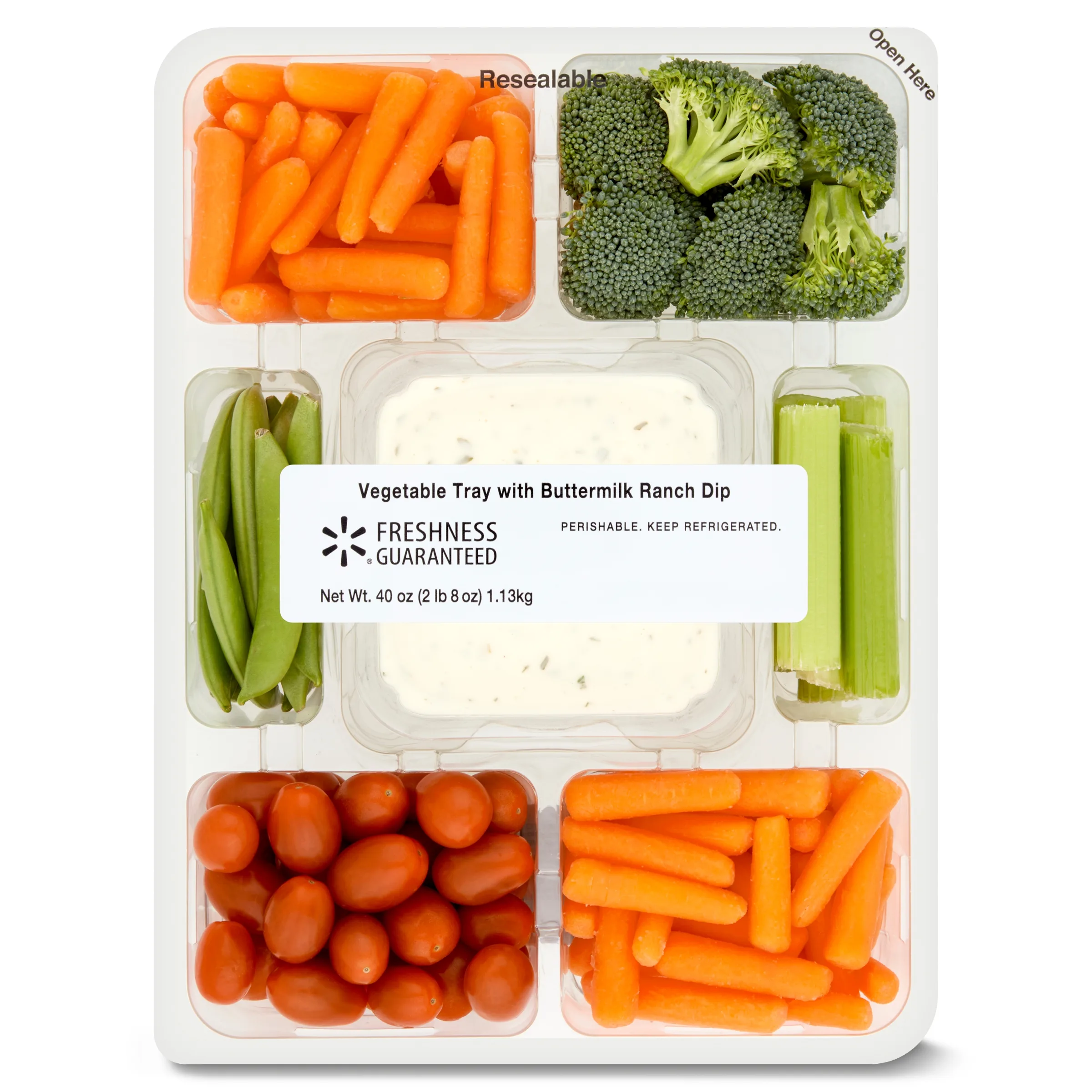 Freshness Guaranteed Fresh Vegetable Tray with Buttermilk Ranch Dip, 40oz Tray, Contains Dairy