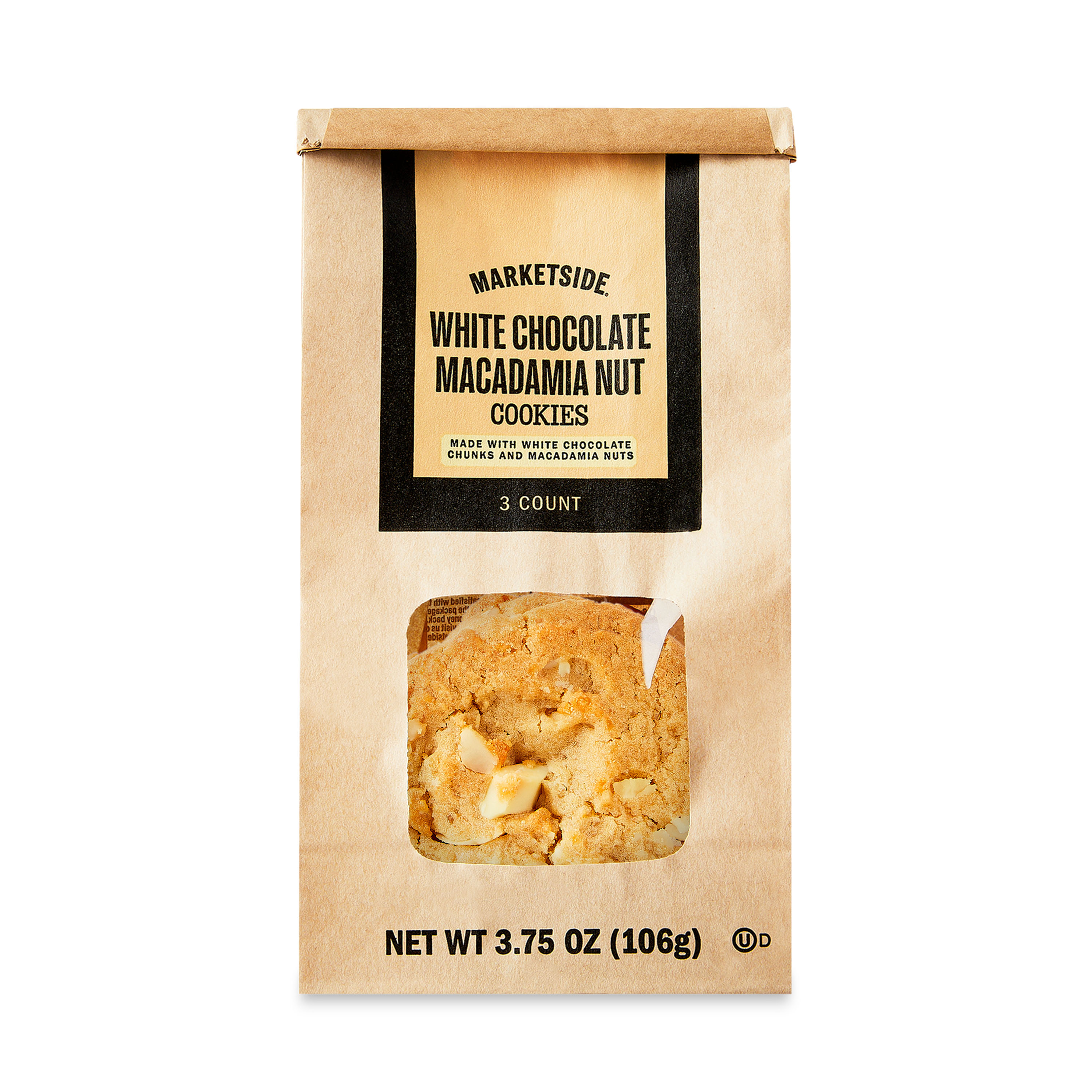 Marketside Decadent White Chocolate Macadamia Nut Bakery Cookies, 3.75 oz, 3 Count, Baked