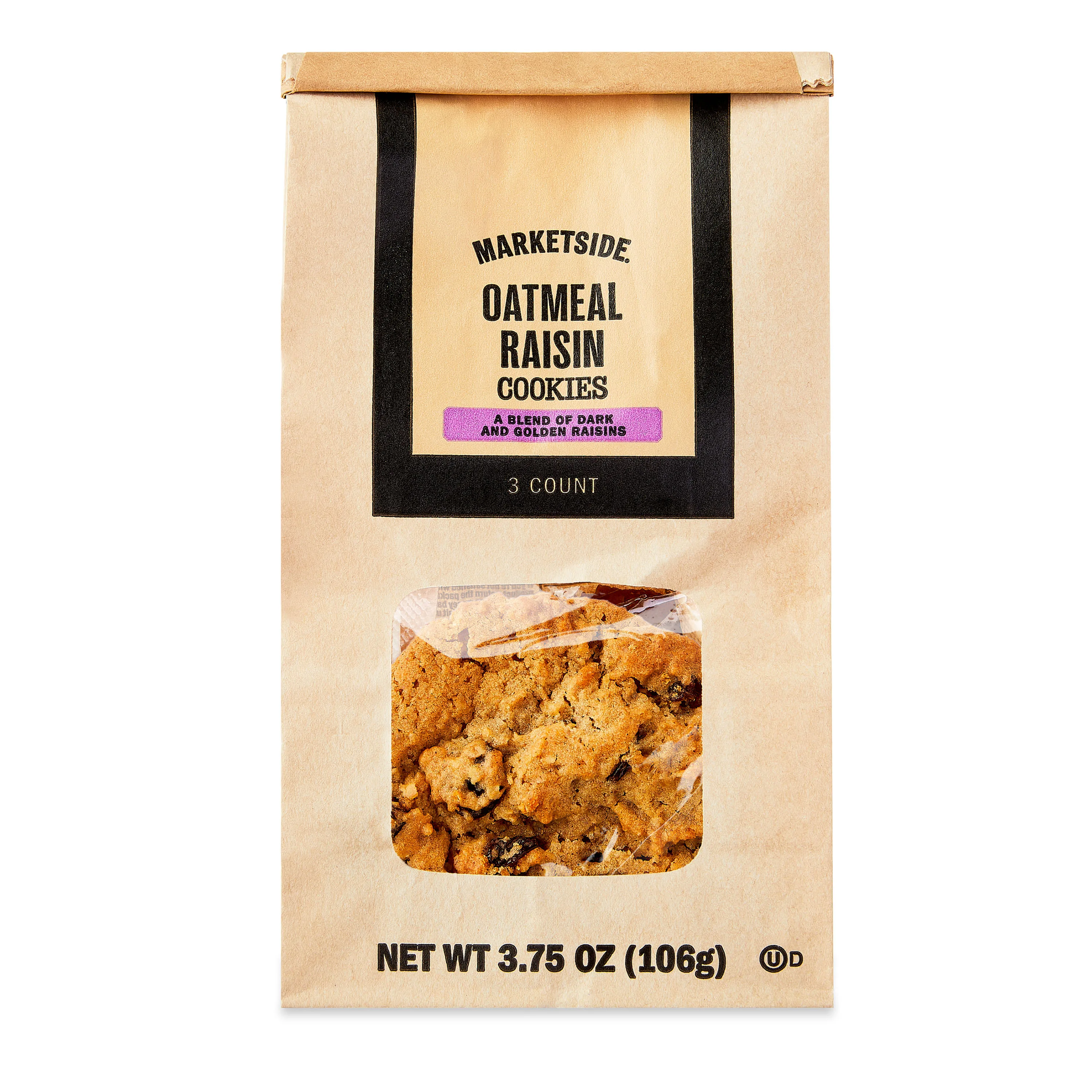 Marketside Decadent Oatmeal Raisin Baked Cookies, 3.75 oz, 3 Count