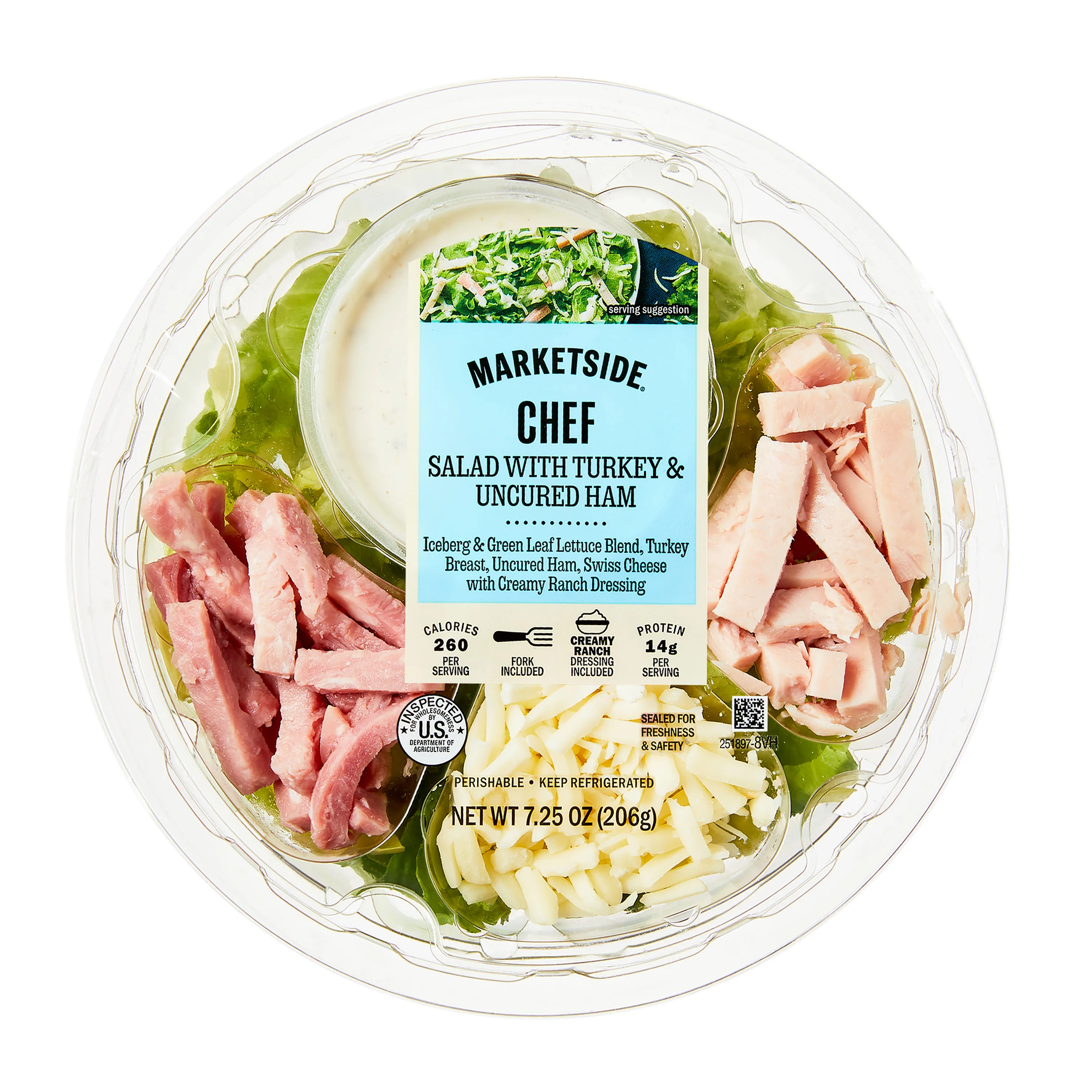 Marketside Chef Salad with Turkey & Uncured Ham, 7.25 oz Bowl (Fresh)