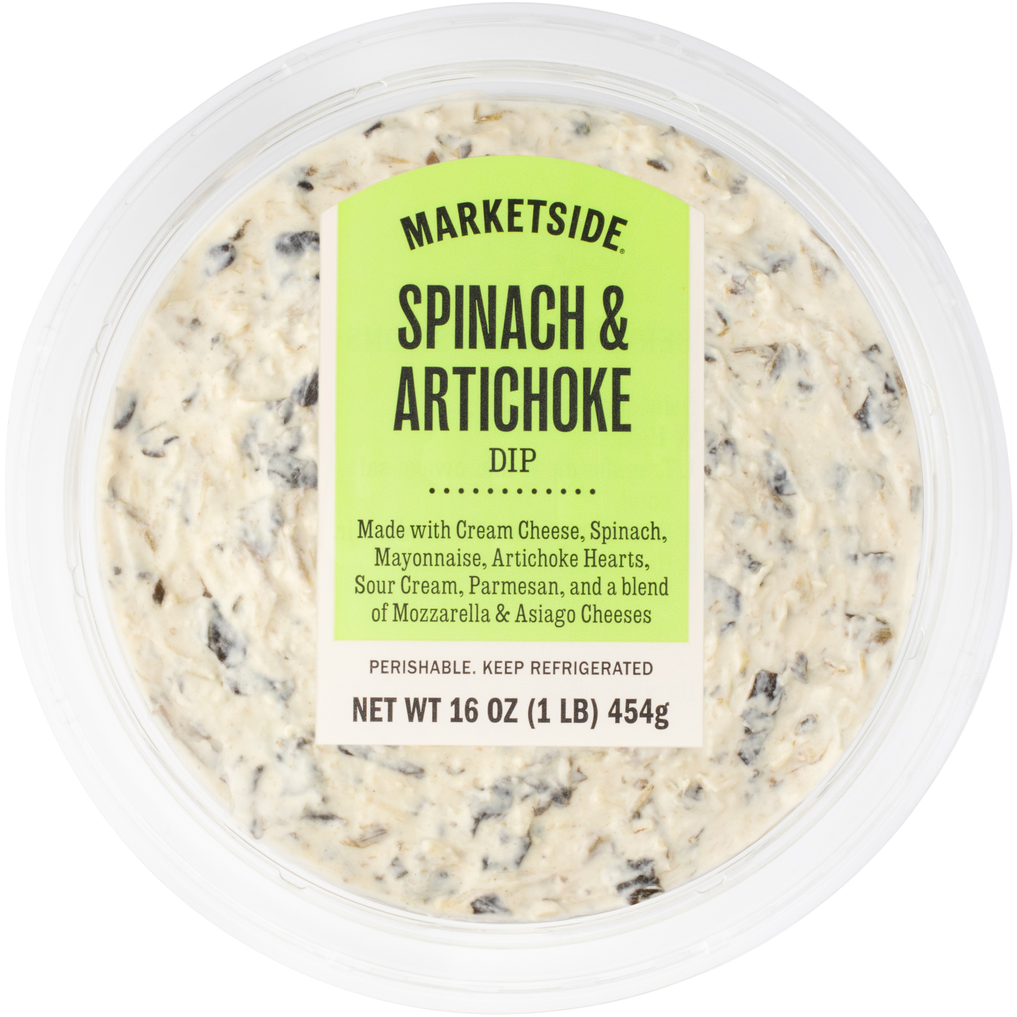 Marketside Premium Heatable Spinach Artichoke Dip Small Tub, 16 oz, 1 Count (Refrigerated)