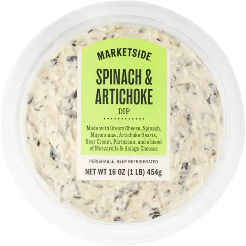 Marketside Premium Heatable Spinach Artichoke Dip Small Tub, 16 oz, 1 Count (Refrigerated)
