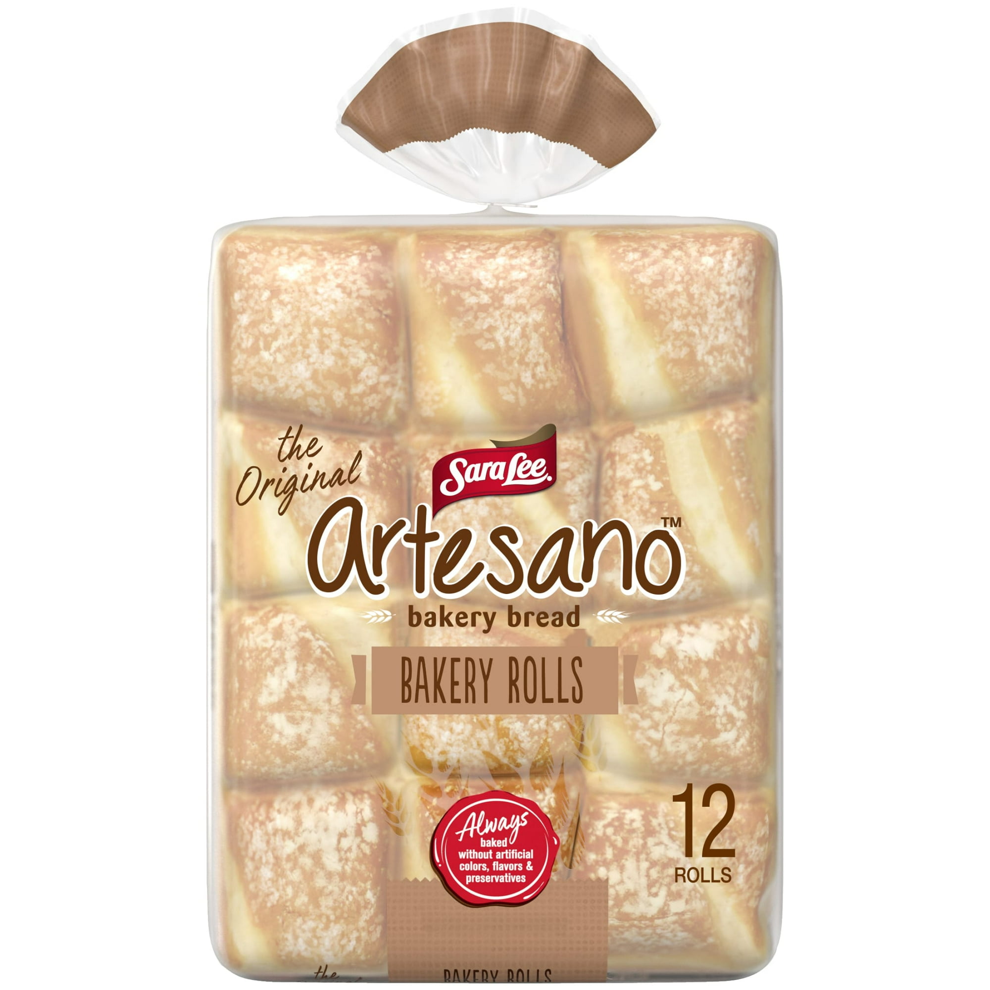 Sara Lee Artesano White Bakery Rolls, 12 count, Soft Sliced Bread Dinner Rolls, 18 oz Bag (Pack of 2)