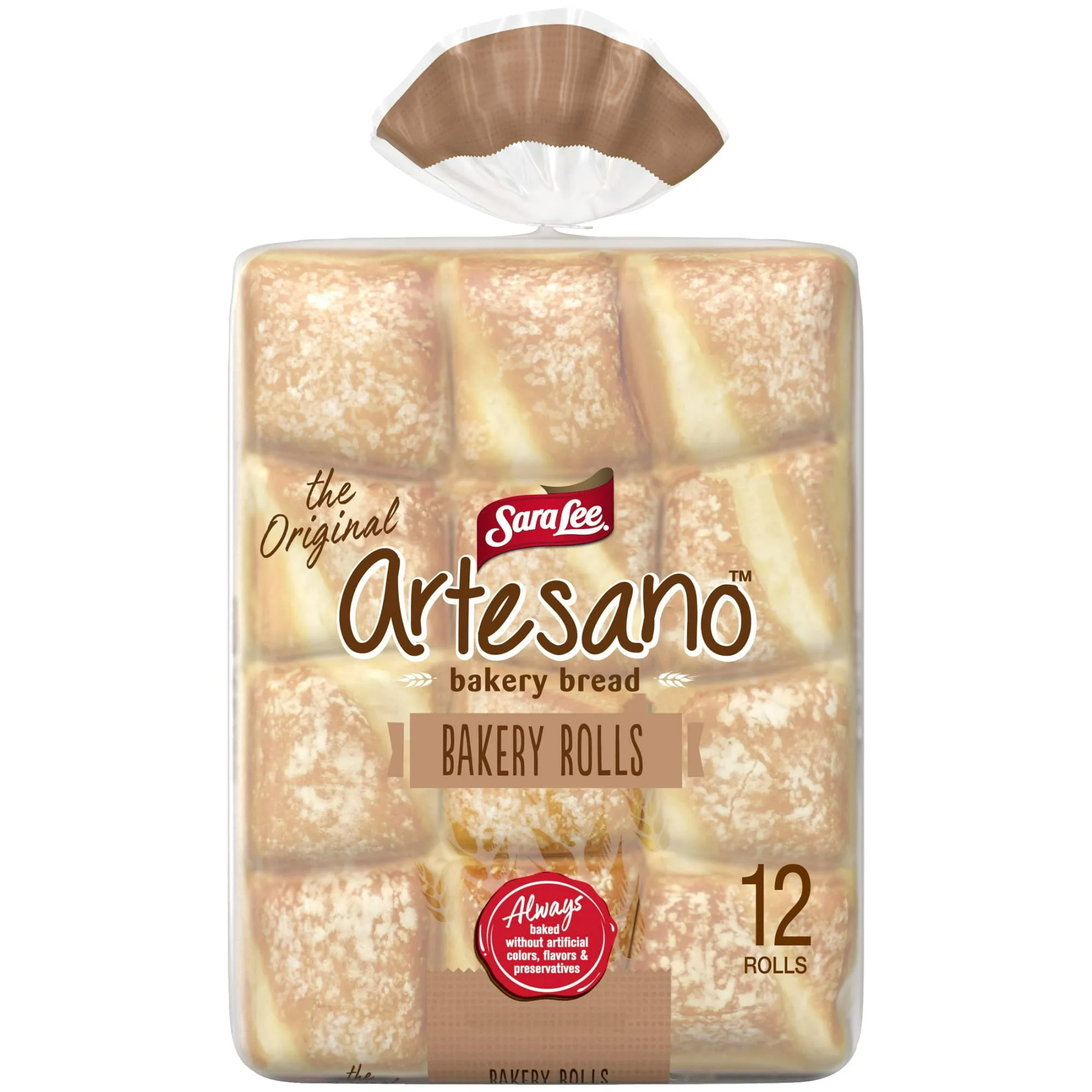 Sara Lee Artesano White Bakery Rolls, 12 count, Soft Sliced Bread Dinner Rolls, 18 oz Bag (Pack of 2)