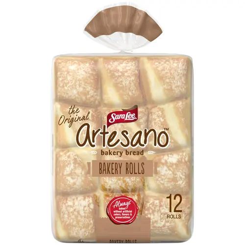 Sara Lee Artesano White Bakery Rolls, 12 count, Soft Sliced Bread Dinner Rolls, 18 oz Bag (Pack of 2)