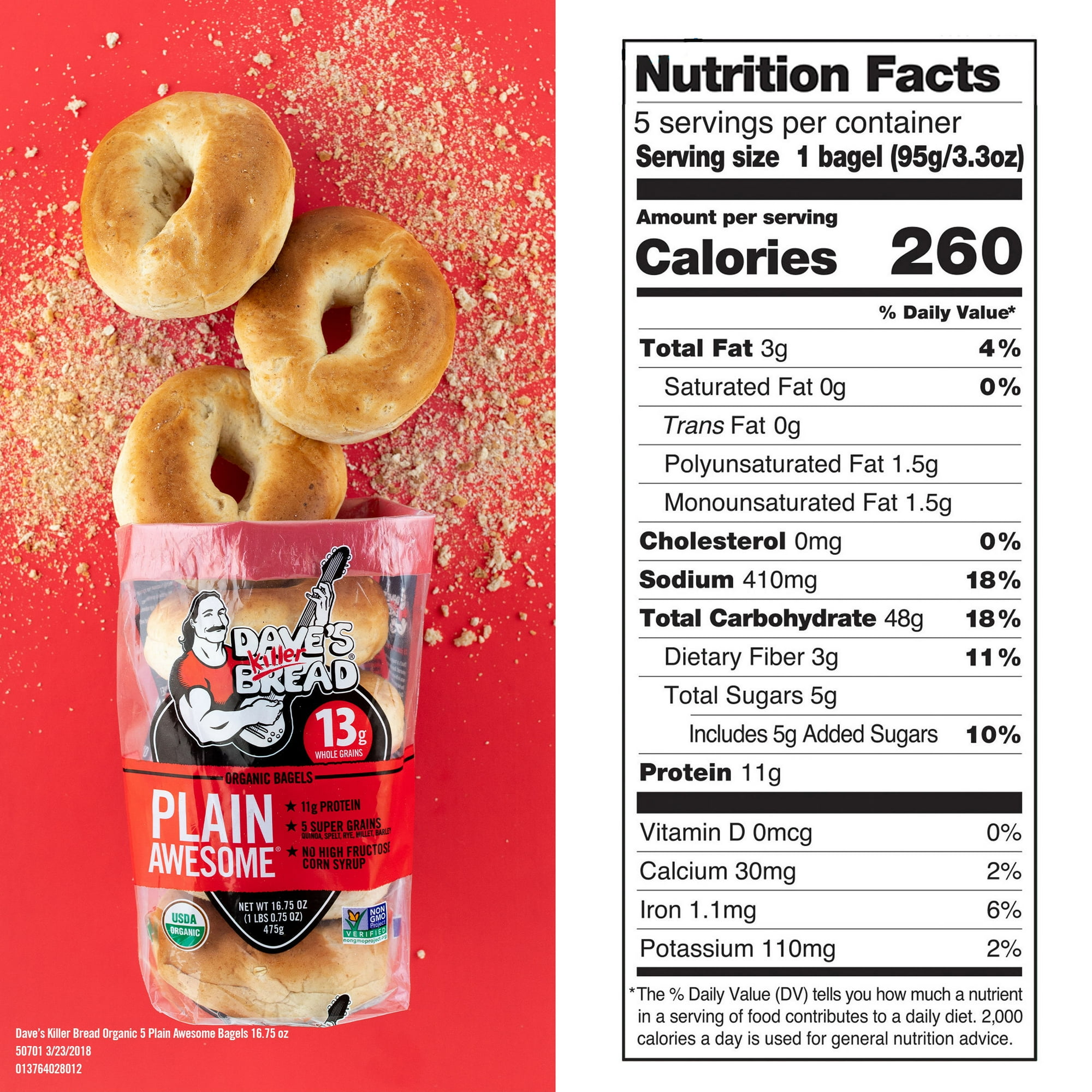 Dave's Killer Bread Plain Awesome Organic Bagels, 16.75 oz (Pack of 2) thumbnail 3