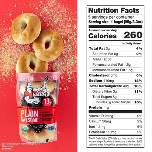 Dave's Killer Bread Plain Awesome Organic Bagels, 16.75 oz (Pack of 2) thumbnail 3