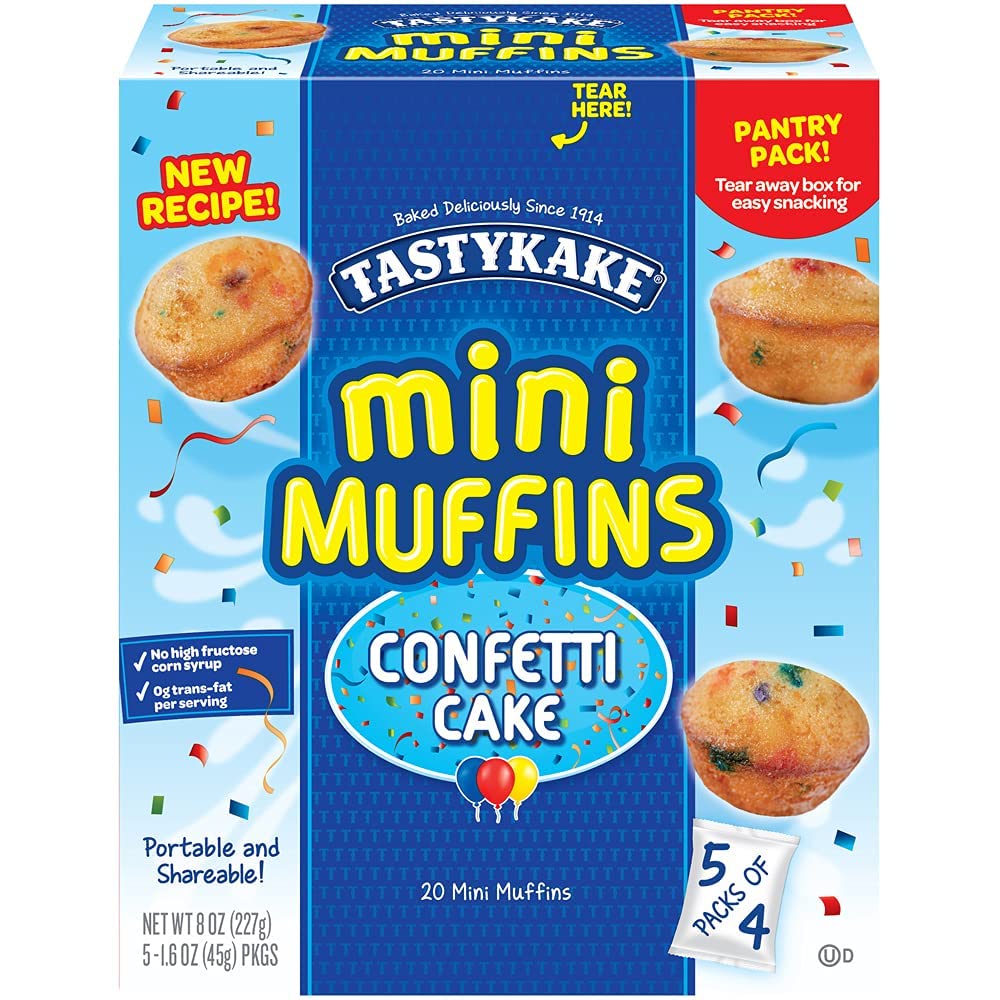 TastyKake Mini Muffins Variety Pack, Chocolate Chip, Confetti, Blueberry, 5 Pouches per Box, 8 Oz, 8.0 Oz - 3 Pack thumbnail 2