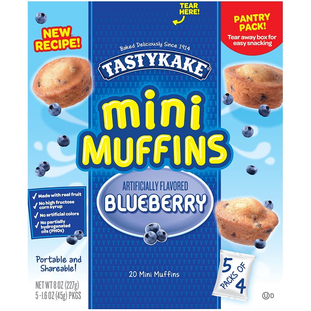 TastyKake Mini Muffins Variety Pack, Chocolate Chip, Confetti, Blueberry, 5 Pouches per Box, 8 Oz, 8.0 Oz - 3 Pack thumbnail 3