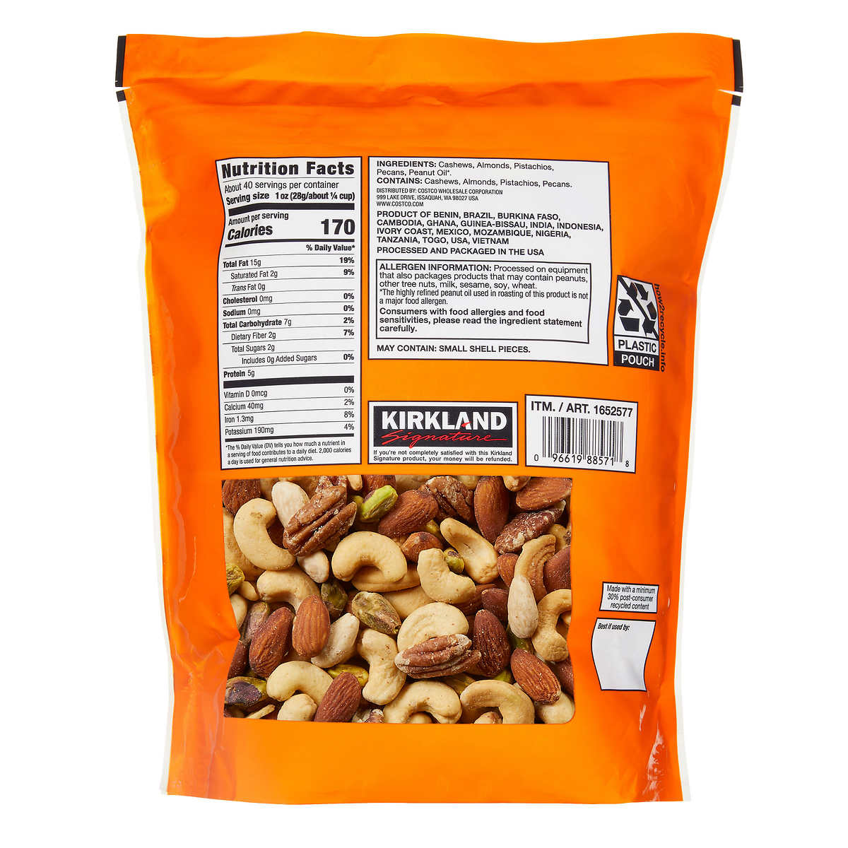 Kirkland Brand Unsalted Mixed Nuts, 2.5 lbs thumbnail 2