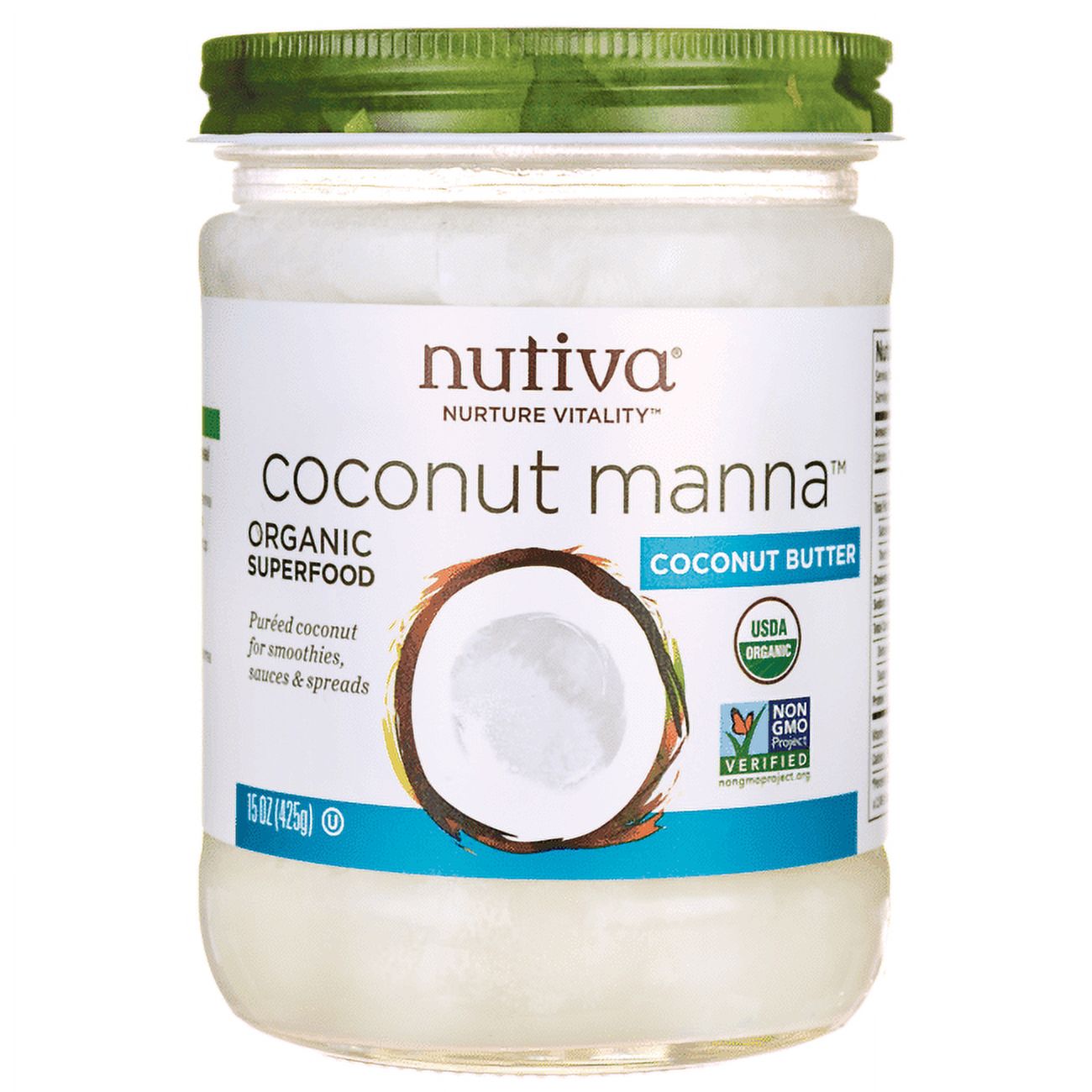 Nutiva Organic Coconut Manna PurÃ©ed Coconut Butter, 15 Oz, USDA Organic, Non-GMO, Vegan, Gluten-Free & Keto, Creamy Spread f