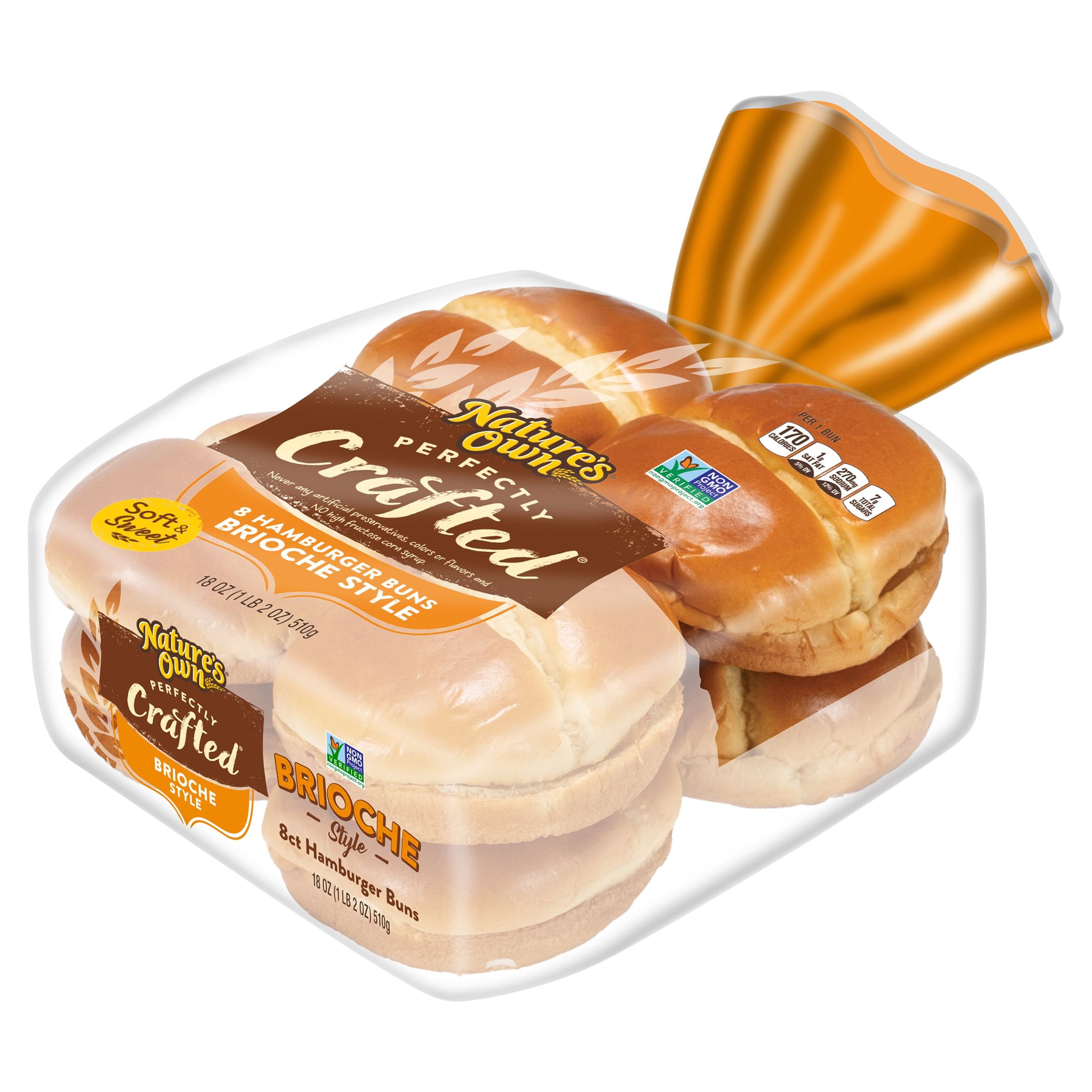 (1PACK) Nature's Own Perfectly Crafted Brioche Style Hamburger Buns, 8 Ct, Shelf-Stable thumbnail 3