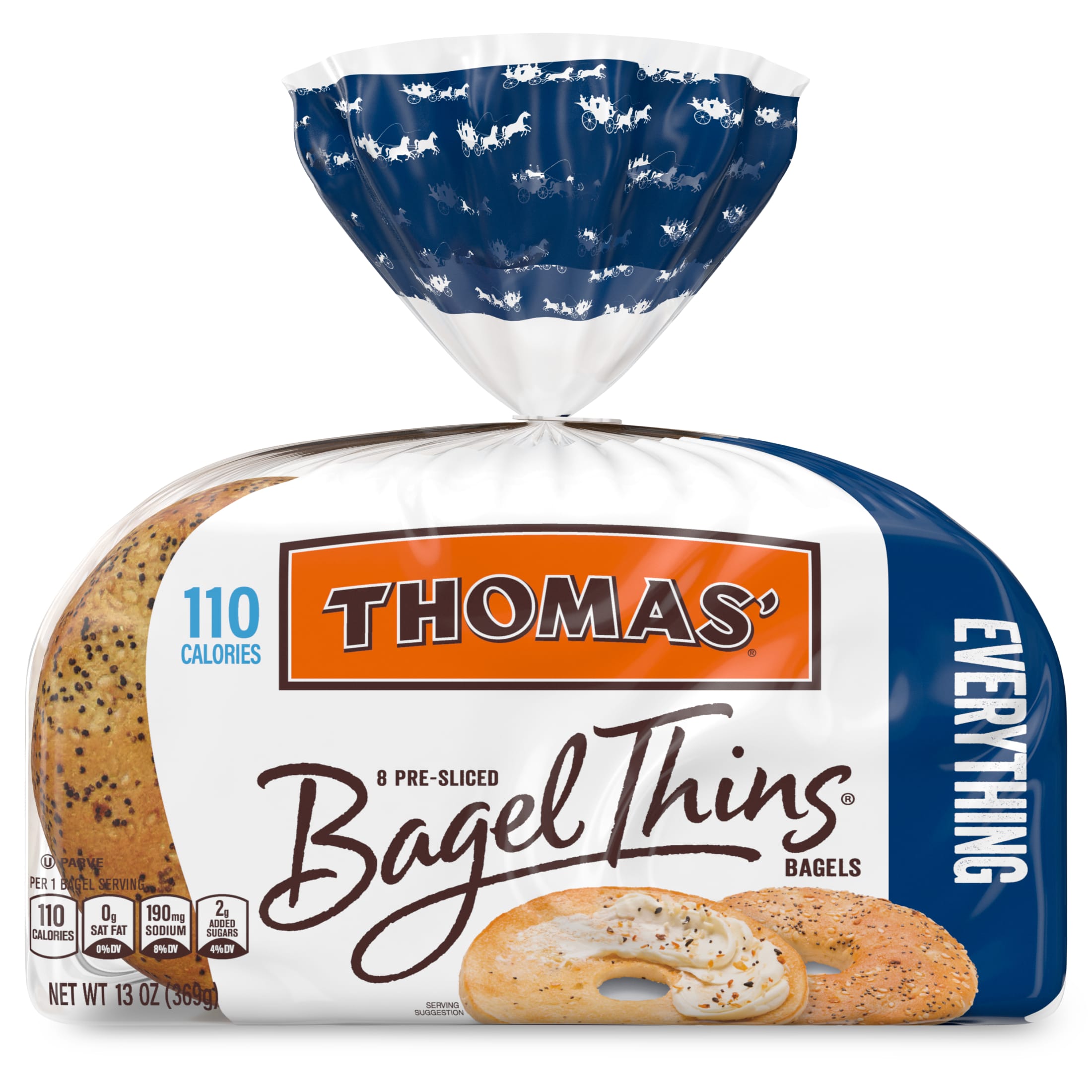 Thomas' Bagel Thins Everything Bagels, 8 count, Soft Pre-sliced Bagels,1PACK