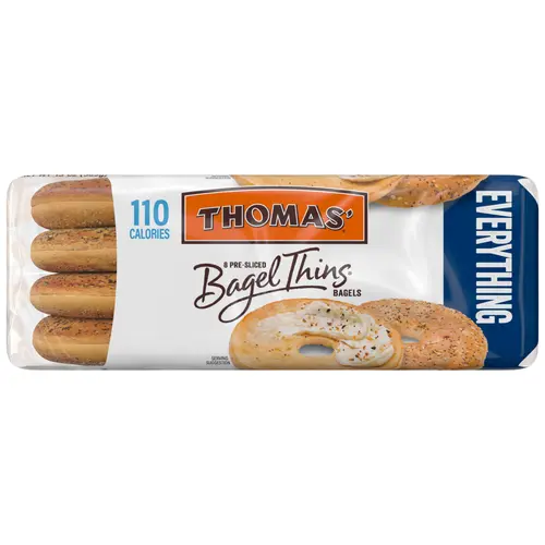 Thomas' Bagel Thins Everything Bagels, 8 count, Soft Pre-sliced Bagels,1PACK thumbnail 3