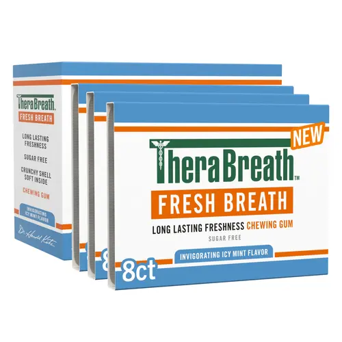 TheraBreath Fresh Breath Chewing Gum for Adults, Icy Mint Flavor, Sugar-Free with Xylitol, 3 Pack