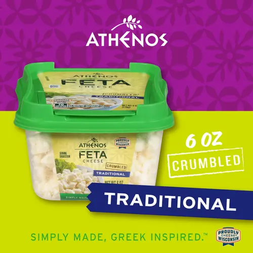 Athenos Traditional Crumbled Feta Cheese 6 oz, Refrigerated, Plastic Tub thumbnail 2