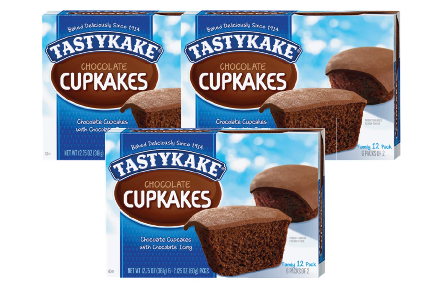 Tastykake Cupkakes in Your Choice of Four Varieties Family Size 12 Pack- A Philadelphia Baking Institution (Chocolate, 3 Pack)