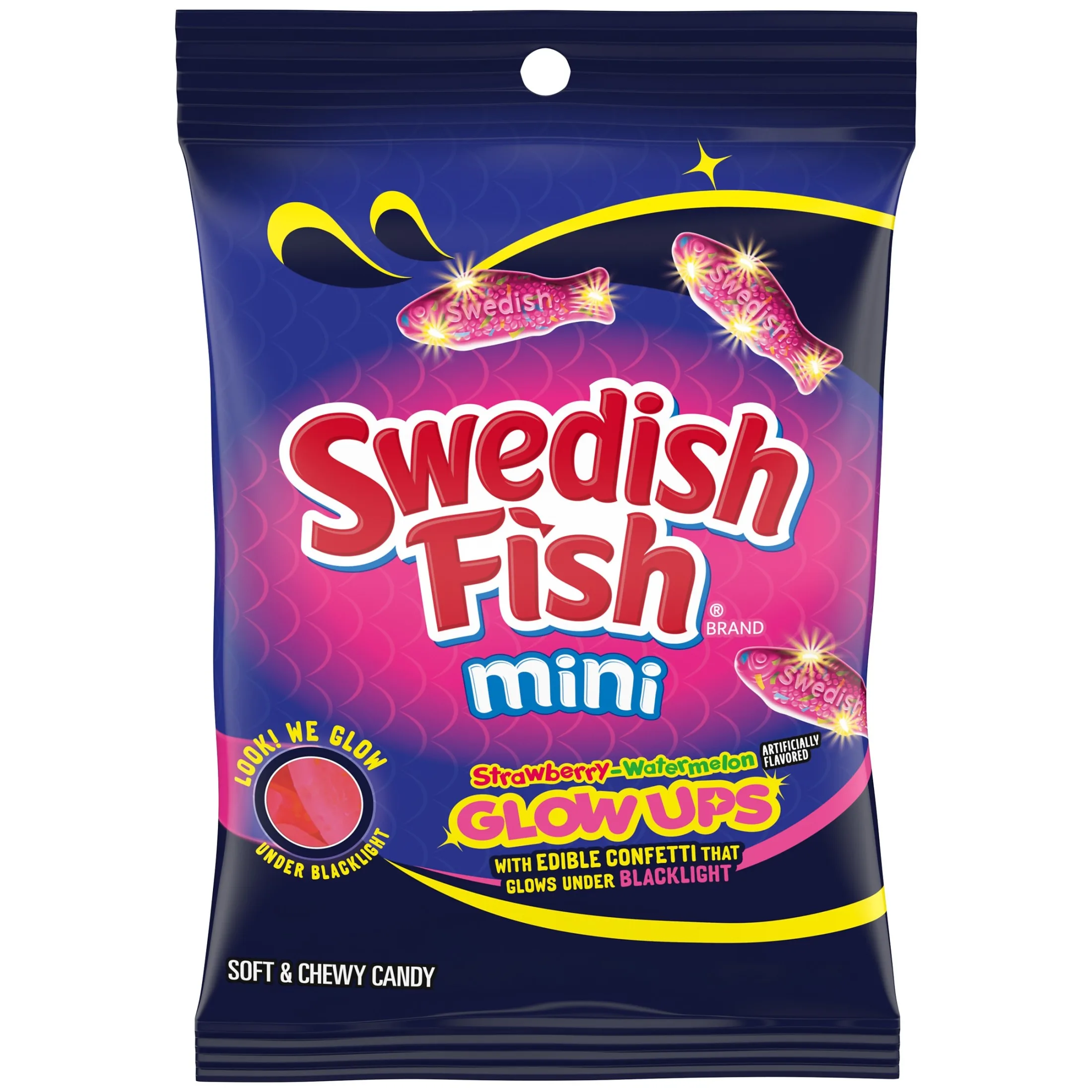 SWEDISH FISH Mini Glow Ups Strawberry-Watermelon Soft & Chewy Candy, 6.7 oz