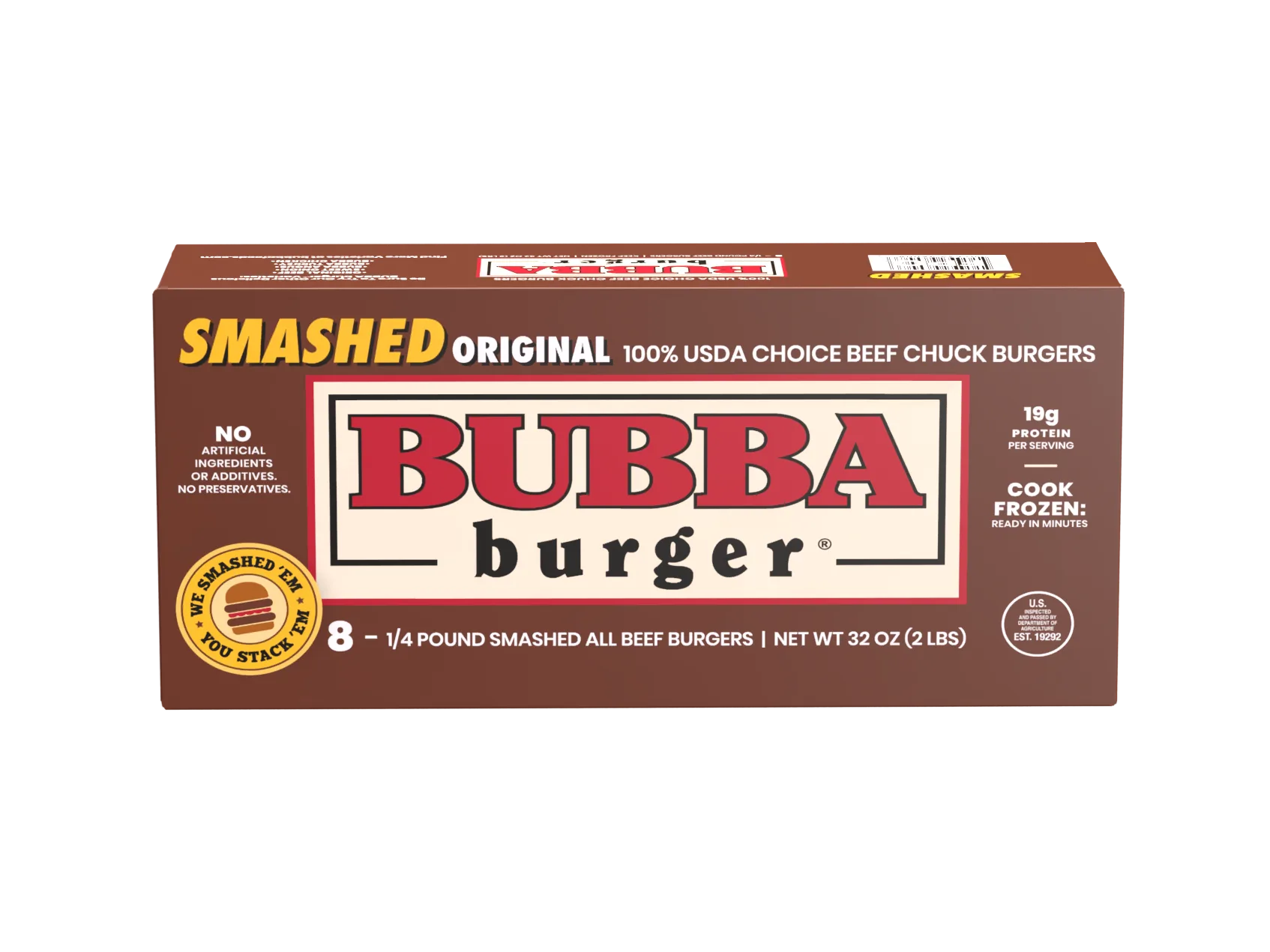 BUBBA Smashed Burgers, 100% USDA Choice Chuck Beef Burgers, 2 lbs