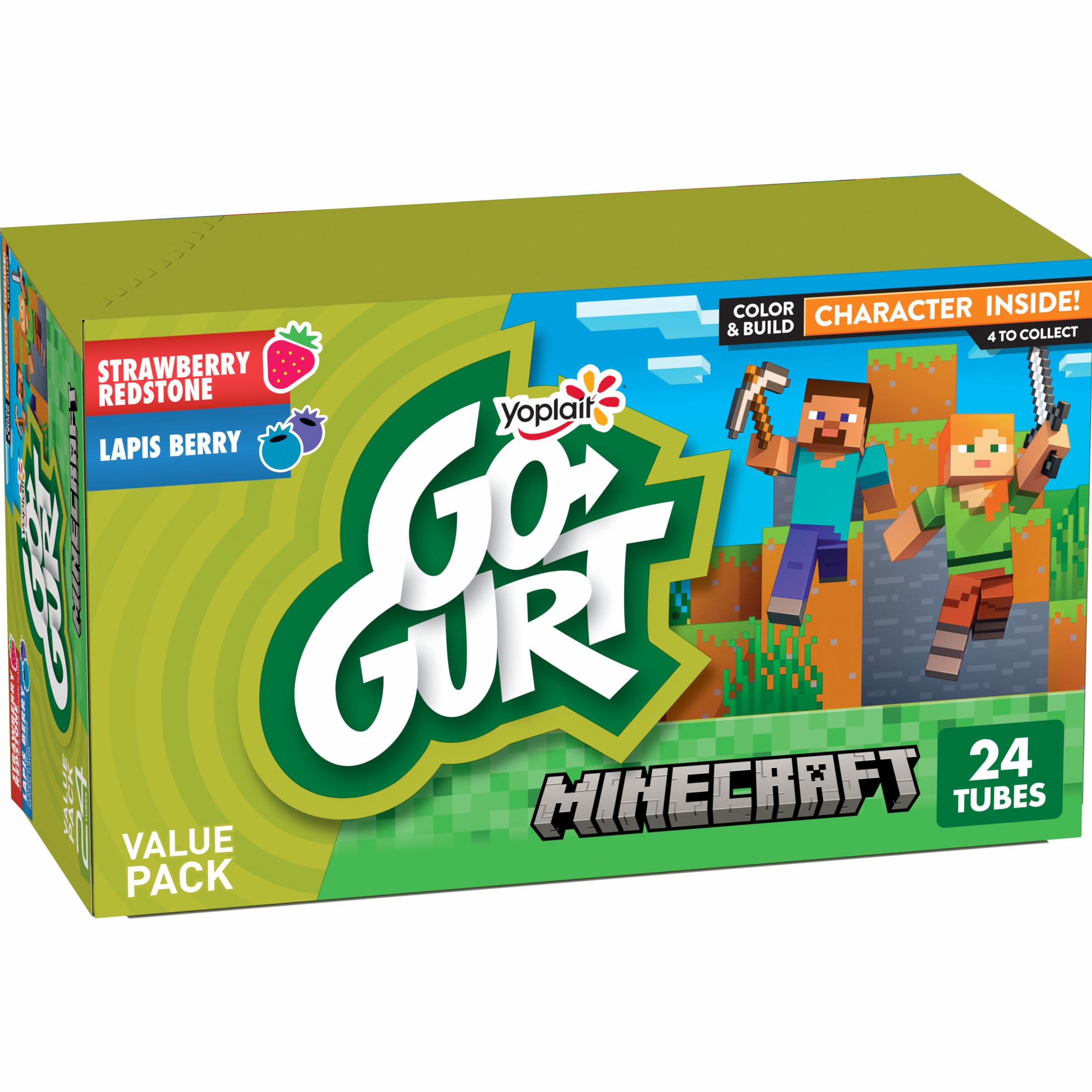 Go-GURT Minecraft Kids Fat Free Yogurt Variety Pack, 2 oz Yogurt Tubes (24 Count)