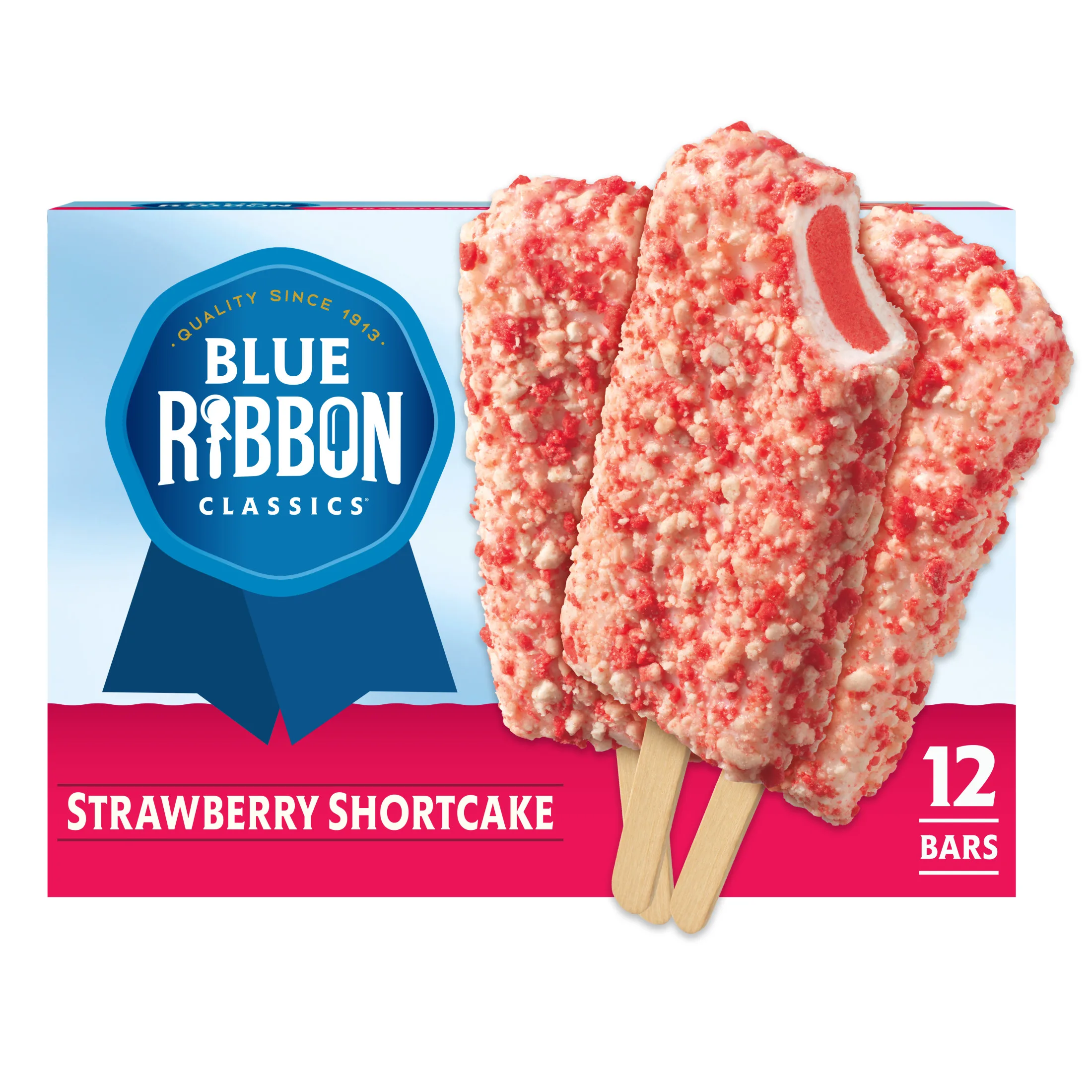 Blue Ribbon Classics Strawberry Shortcake Coated Artificially Flavored Vanilla Frozen Dessert Treat Bar, 36 fl oz, 12 Pack