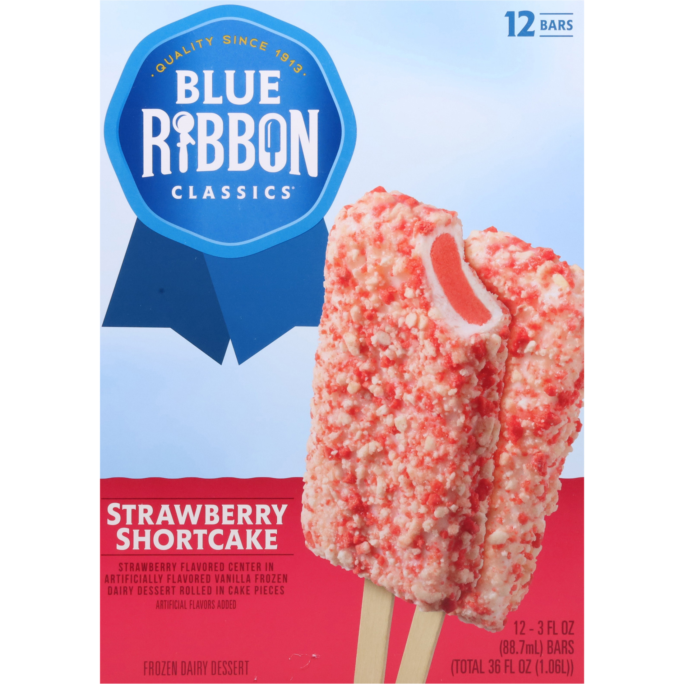 Blue Ribbon Classics Strawberry Shortcake Coated Artificially Flavored Vanilla Frozen Dessert Treat Bar, 36 fl oz, 12 Pack thumbnail 2