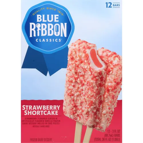Blue Ribbon Classics Strawberry Shortcake Coated Artificially Flavored Vanilla Frozen Dessert Treat Bar, 36 fl oz, 12 Pack thumbnail 2