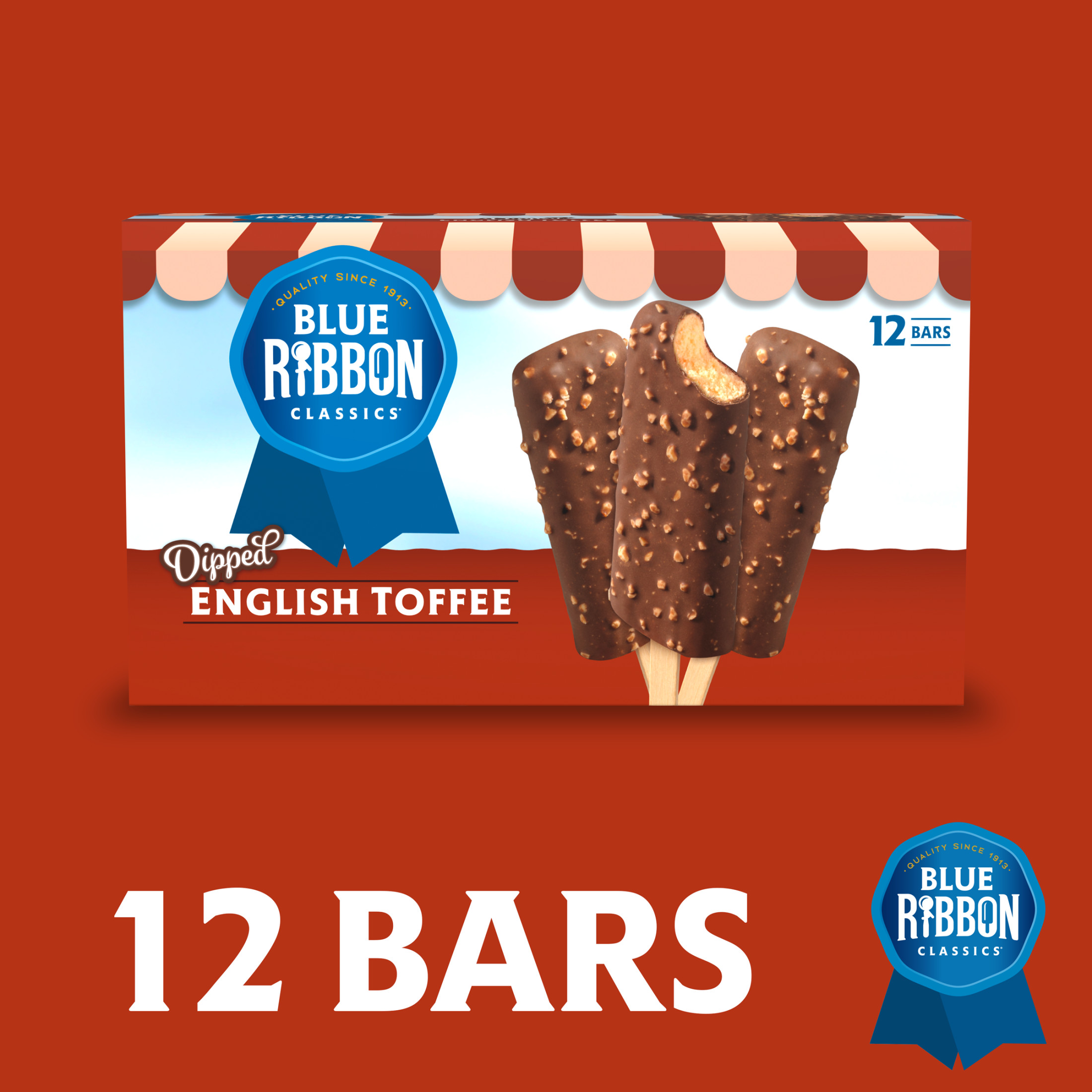 Blue Ribbon Classics English Toffee Coated With Chocolate Flavor and Toffee Pieces Frozen Dessert Treat Bar, 24 fl oz, 12 pack thumbnail 2