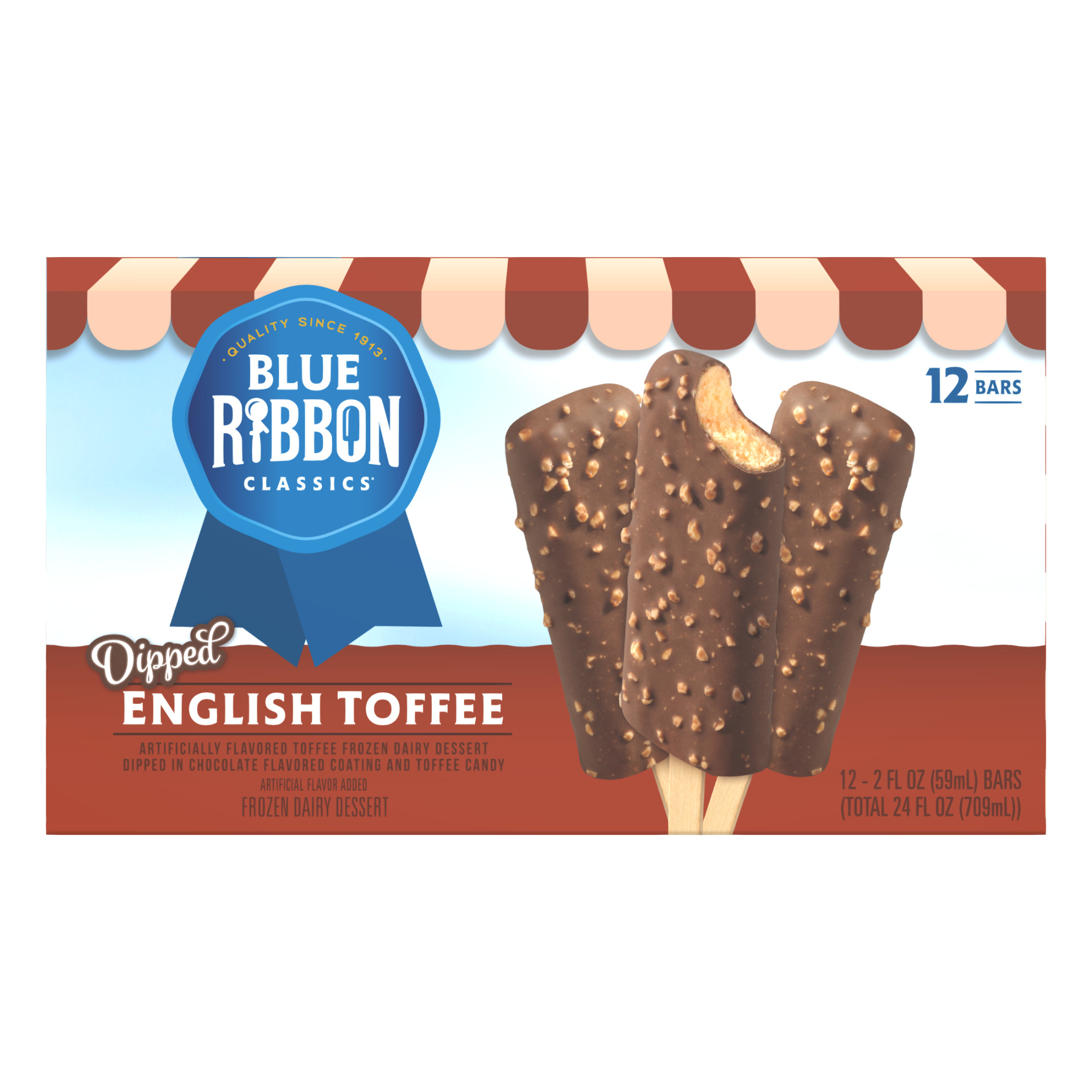 Blue Ribbon Classics English Toffee Coated With Chocolate Flavor and Toffee Pieces Frozen Dessert Treat Bar, 24 fl oz, 12 pack thumbnail 4