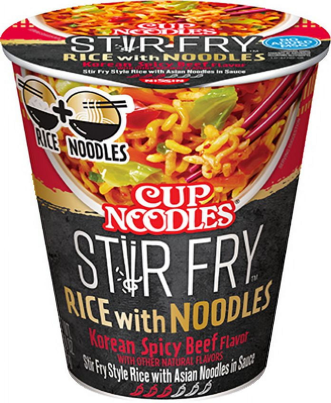 (6 pack) Nissin Foods Cup Noodles Stir Fry Rice with Noodles, Korean Spicy Beef Flavor, 2.36 oz Cup, Shelf-Stable thumbnail 2