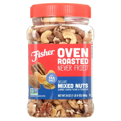 Fisher Snack Oven Roasted Never Fried, Non-GMO, Deluxe Mixed Nuts, 24 oz Resealable Jar