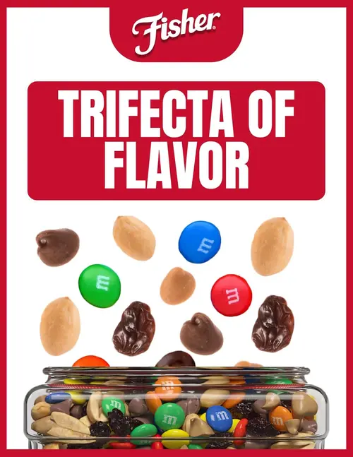 Fisher Snack Indulgent Trail Mix, 38 Ounces, Peanuts, Milk Chocolate Candies, Raisins, Milk Chocolate Drops, Peanut Butter Chips thumbnail 3