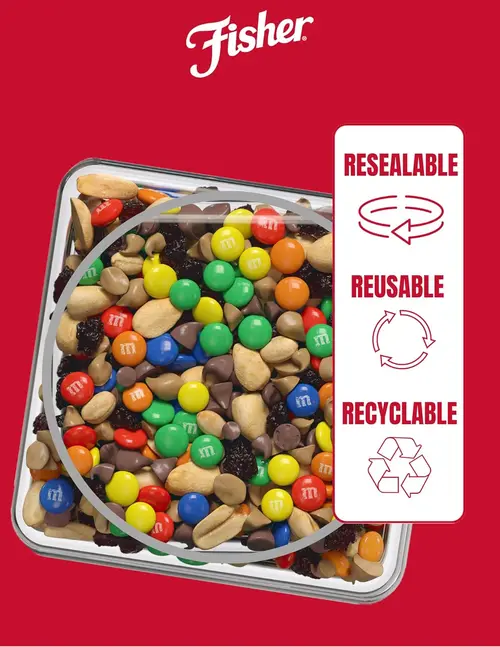 Fisher Snack Indulgent Trail Mix, 38 Ounces, Peanuts, Milk Chocolate Candies, Raisins, Milk Chocolate Drops, Peanut Butter Chips thumbnail 4