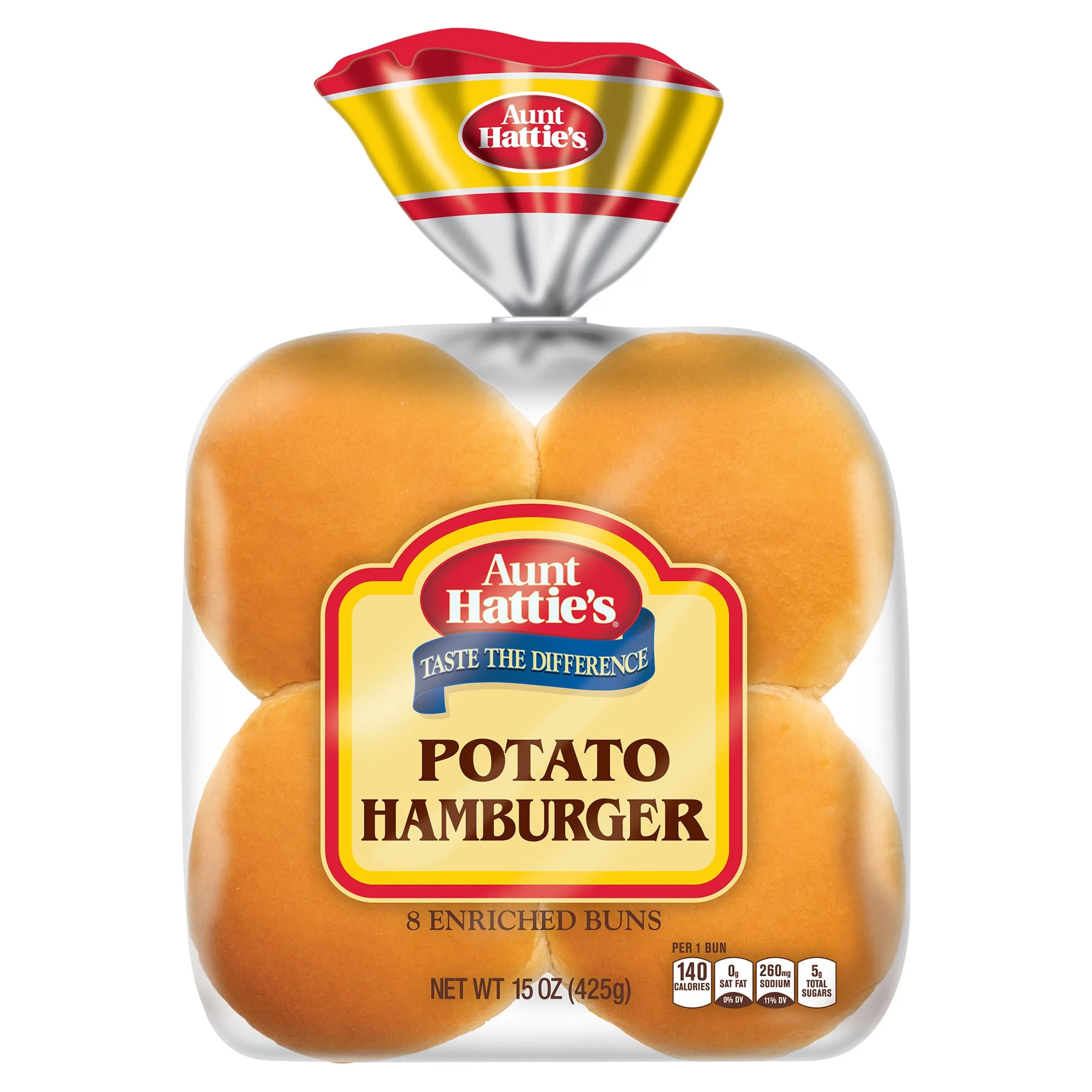Aunt Hattie's Potato Hamburger Buns, Potato Bread Burger Buns, 8 Count, Shelf-Stable