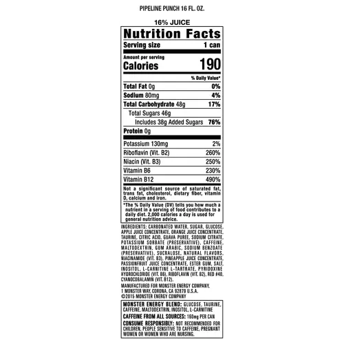 Monster Pipeline Punch Energy Juice, 16 fl oz, Aluminum Can thumbnail 2
