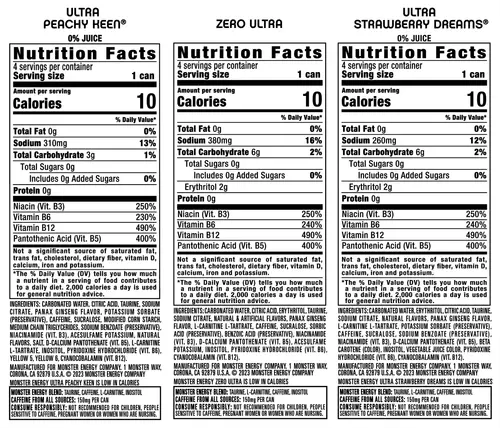 Monster Energy, Ultra VP, Peachy Keen, Strawberry Dreams, Zero Ultra, 12 count, 16 fl oz thumbnail 4