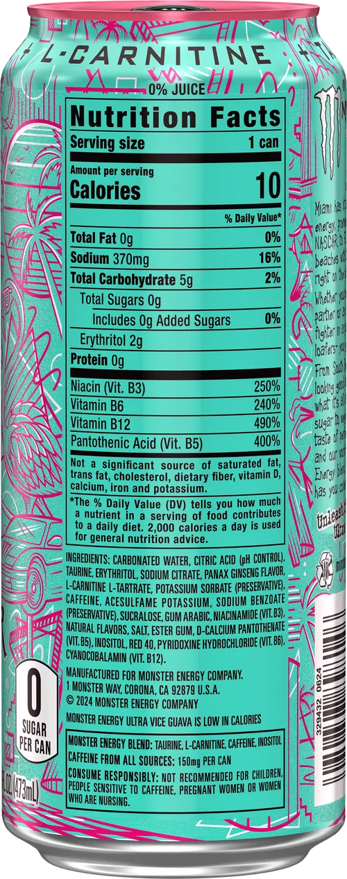 Monster Energy Ultra, Vice Guava, Zero Sugar Energy Drink, 16 fl oz Can thumbnail 2