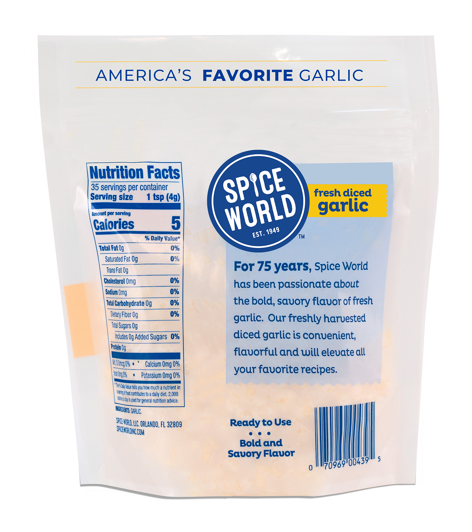 Spice World Fresh Diced Garlic 5oz, Pouch thumbnail 2