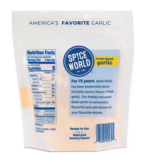 Spice World Fresh Diced Garlic 5oz, Pouch thumbnail 2