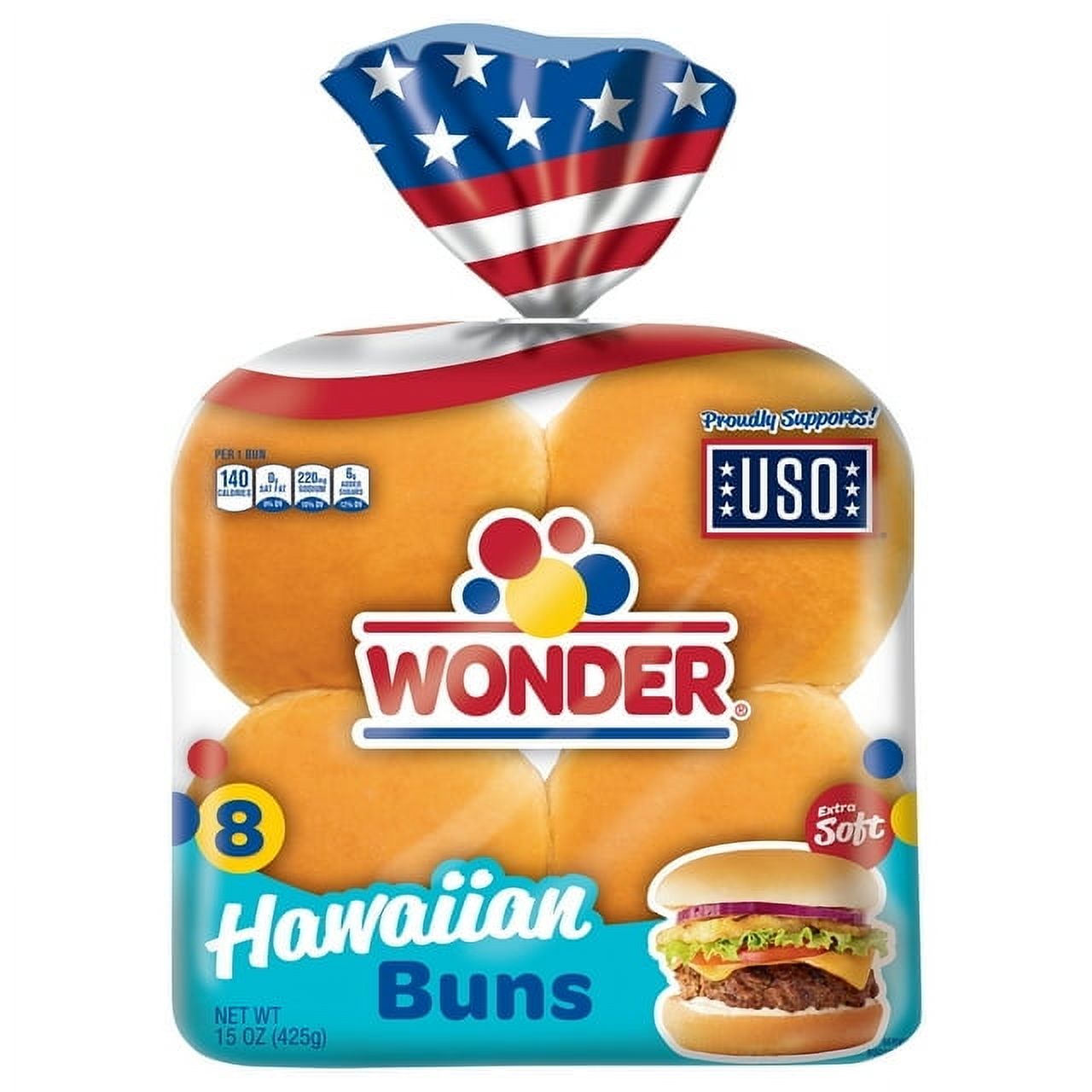 Wonder Bread Hawaiian Hamburger Buns 8 Ct 15 oz Soft & Sweet Burger Bun (Pack of 2)